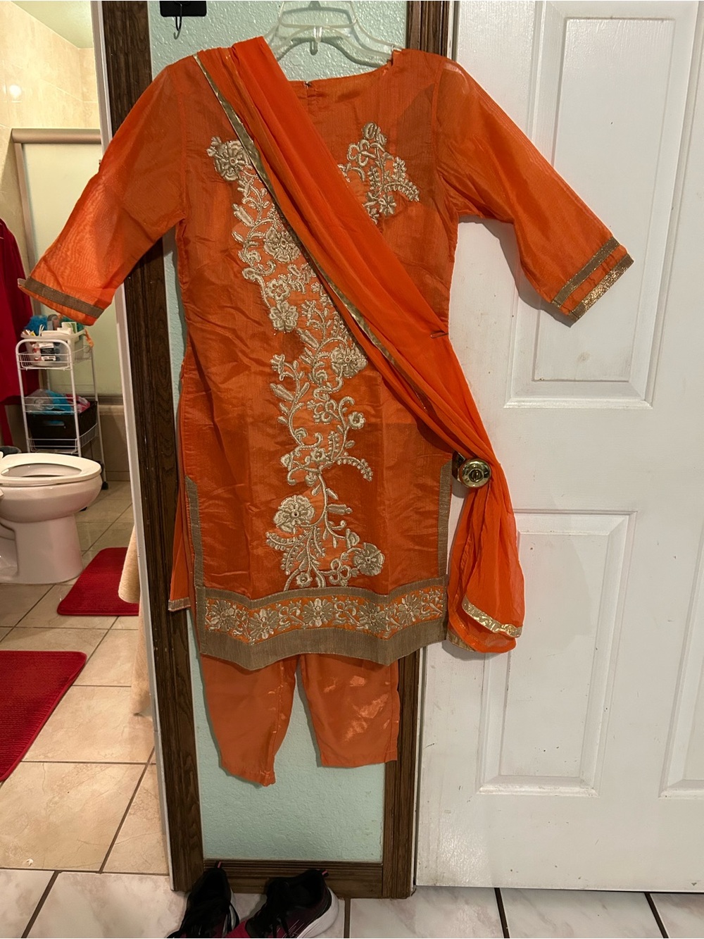 Indian Summer Orange Embroidered Women's Salwar Kameez with Dupatta